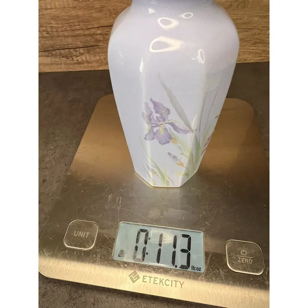 Vintage Otagiri Japan Periwinkle Irises Flower Bud Vase Medium